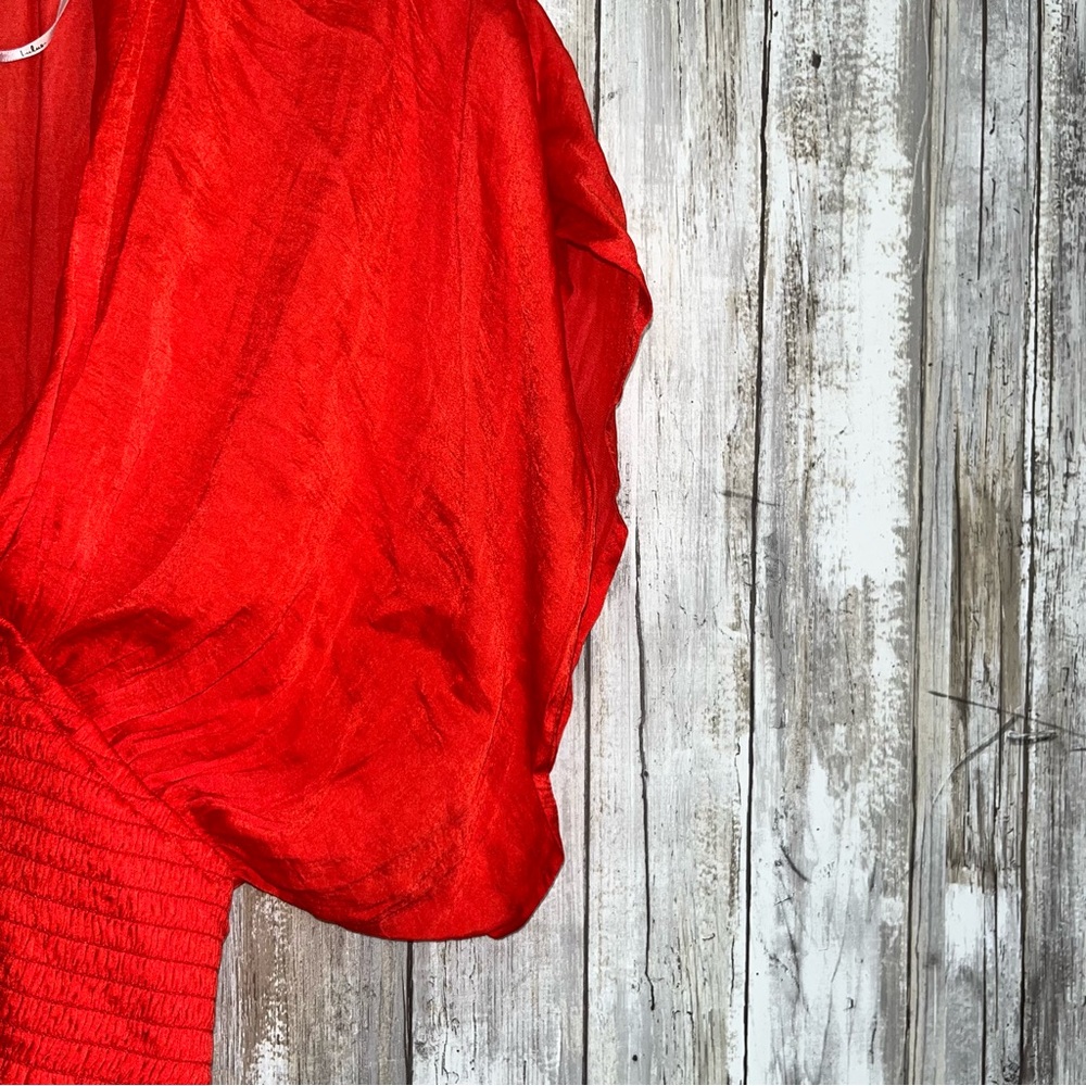 Lulus City Views Red Tie-Back Short Batwing-Sleeve Smocked Top - Picture 5 of 9